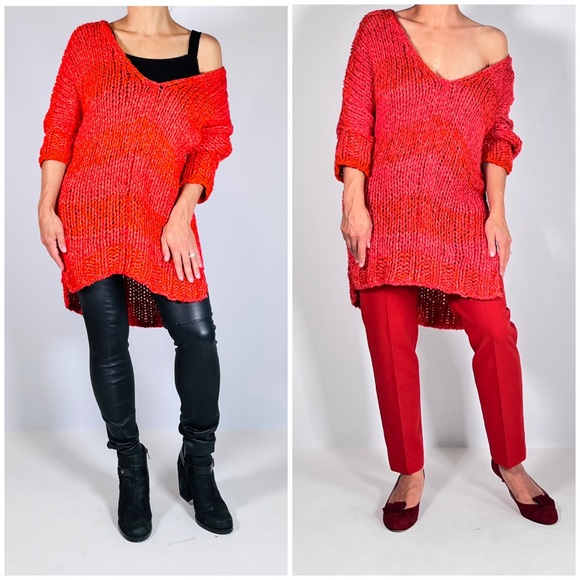 SALE! NEW! FREE PEOPLE large chunky knit sweater tunic top - Picture 3 of 12